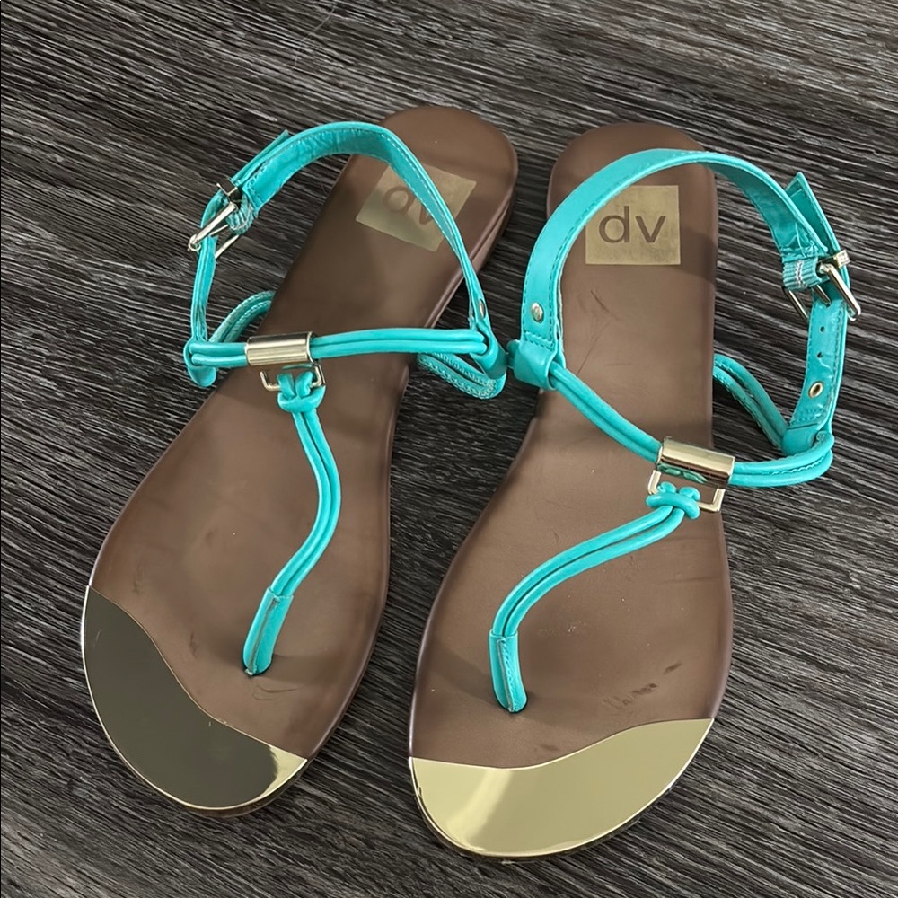 DV by Dolce Vita Blue and Gold Sandals with Minimalist Design
